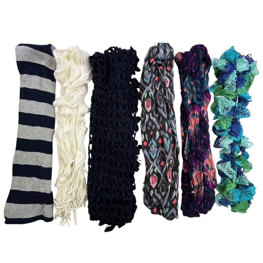 Lot of 6 Women's Scarves Varied Lengths - Infinity, Waffle, Cable Knit
